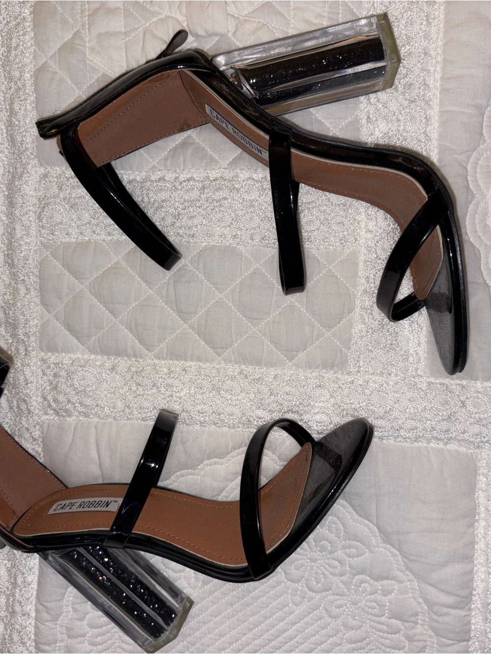 Cape Robbin Black Clear Block Heel Strappy Sandals